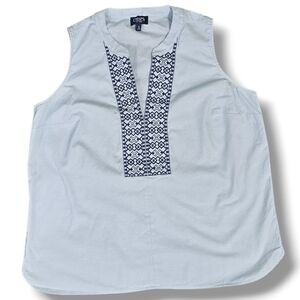 Chaps | 100% cotton ebroidered split neck casual wide shoulder sleeveless blouse